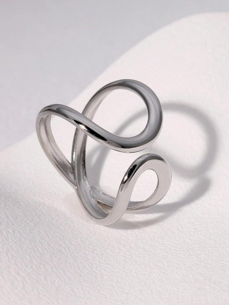 AiTURE Chunky Rings For Women, Gold Silver Thumb Ring Asymmetrical Wavy Curve Ring Adjustable Non Tarnish Dainty Stainless Steel New Year Anniversary Birthday Jewelry Gift - Image 2